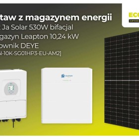 Magazyn energii 10,24 kw, falownik DEYE 10 kW, panele Ja Solar 530W