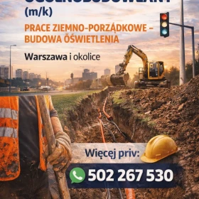Pracownik ogólnobudowlany (m/k), prace ziemno-porządkowe – budowa oświetlenia. Praca Warszawa