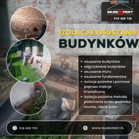 Osuszanie i iniekcja ścian i piwnic - izolacja pozioma, podcinanie muru, hydroizolacje