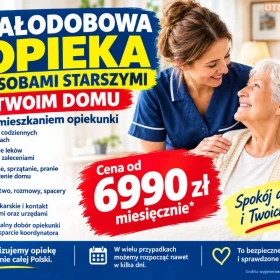 Stała opieka w domu osoby starszej z zamieszkaniem - od 6990 zł miesięcznie