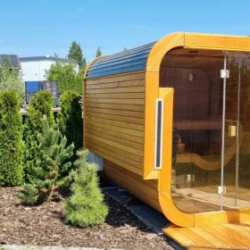 Sauna ogrodowa nowoczesna przeszklona