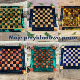 Ręcznie wykonana szachownica plansza warcaby żywica drewno egzotyczne