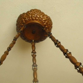 Oryginalny, miedziany żyrandol/lampa z kloszami