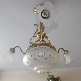 Secesyjny żyrandol/lampa z mosiądzu - kryształowa ampla Dostawa gratis