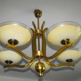 Pięcioramienny żyrandol z mosiądzu w stylu Art Deco