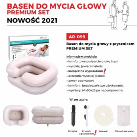 Basen dmuchany do mycia głowy w łóżku z prysznicem + pompka