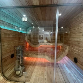 Sauna ogrodowa nowoczesna przeszklona